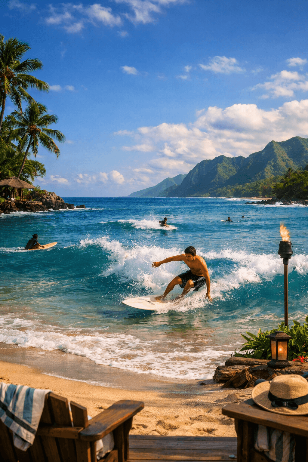 Surfer carving a wave